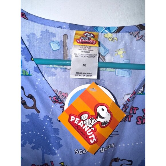 Peanuts Snoopy Scrub Top Cartoon Print M Blue 65% Polyester 35% Cotton - Picture 3 of 7